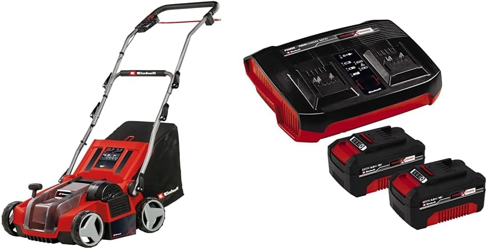 Einhell Akku-Vertikutierer-Lüfter GE-SA 36/35 Li Power X-Change, Inkl. 2 × 4,0 Ah Akku und Twincharger, 36 V, 35 cm Messerwalze, 28 l Fangsack