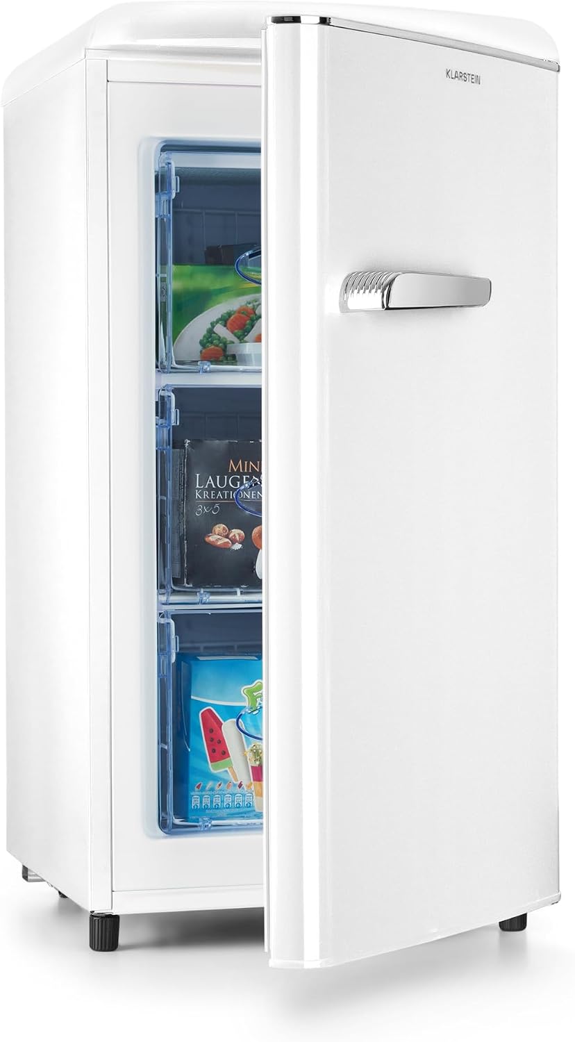 Klarstein Laika Gefrierschrank, 24 bis -15 °C, Thermostat mit 5 Stufen, 60 Liter Gesamtvolumen, 3 Einschübe, Freistehend, Retro-Design
