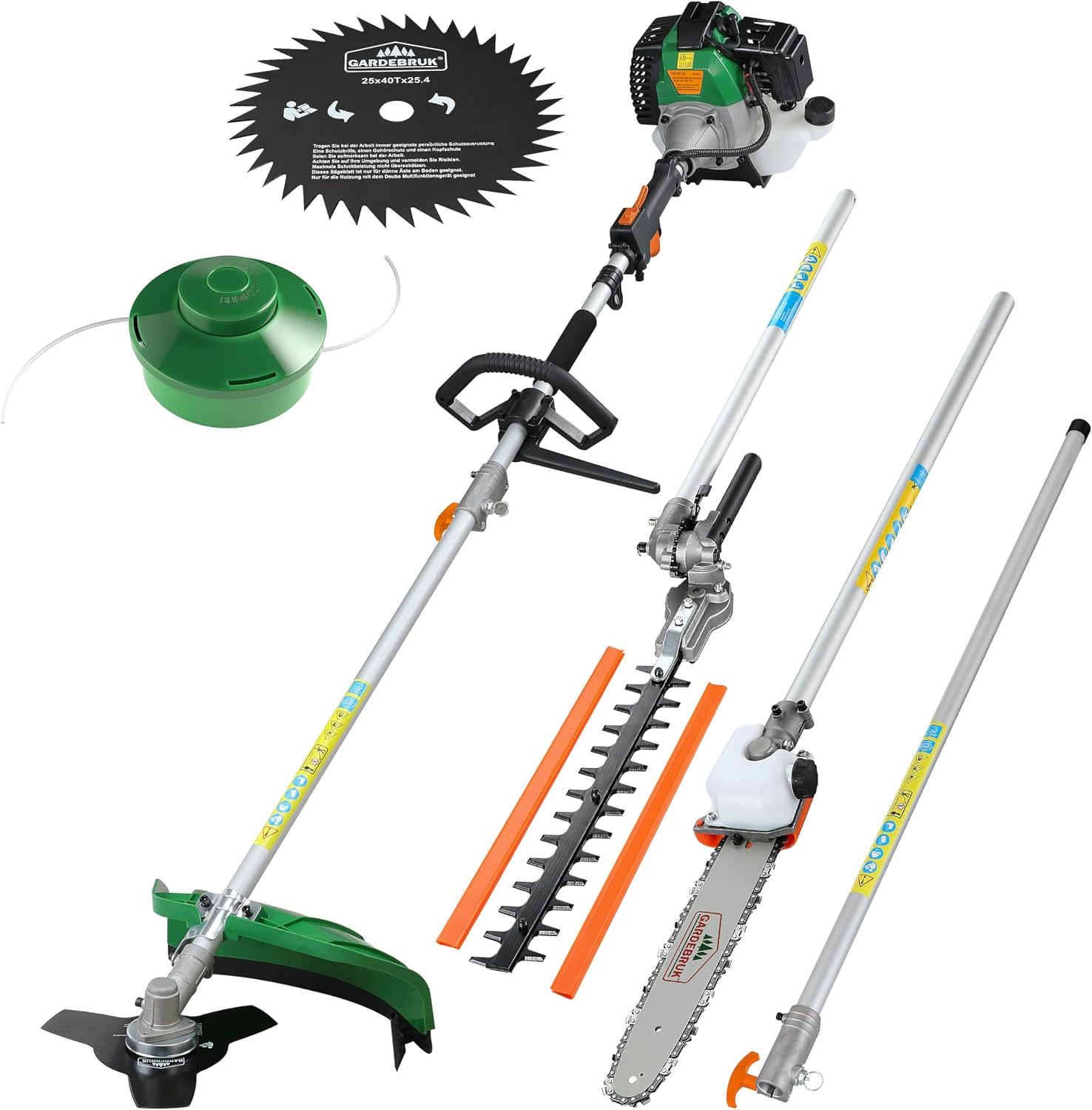 Gardebruk Benzin Motorsense Freischneider Rasentrimmer, 1, 2 Liter, 1, 2 L, Grün/Silber/Orange/Schwarz, verstellbar