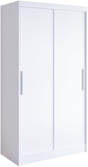 Easy4You K1 100 cm Weiß Schiebetüren Kleiderschrank, 58 cm, Aufbewahrung, Mehrzweckschrank, Farbe: Weiß, Stauraum