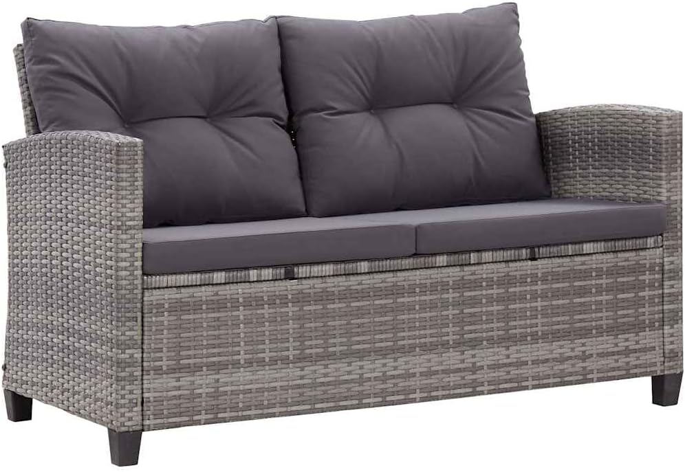 VidaXL Gartensofa 2-Sitzer mit Kissen Lounge Sofa Gartenmöbel Gartenbank Bank Rattansofa Balkon Terrasse Garten Grau 124 cm Poly Rattan