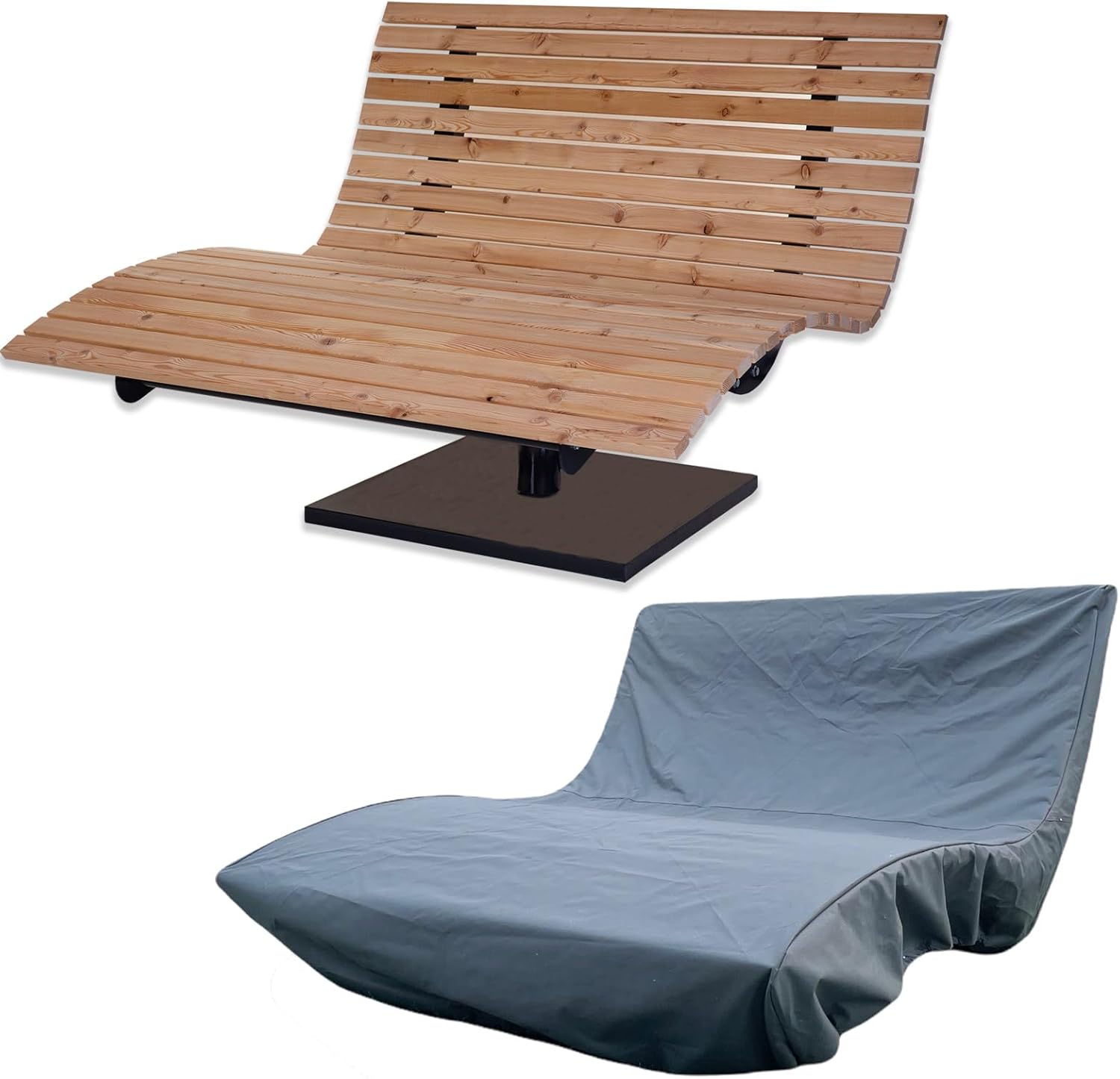 SCALANT Terrassen Sitzmöbel Waldsofa Swing Schutzhülle , für 2-3 Personen, drehbar 360°, Holzliege für den Garten, Holz/Schwarz, Edelstahl