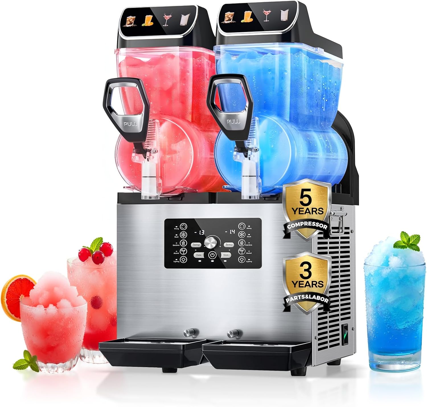 FOHERE Kommerzielle Slush Maschine, 30 l Tanks Slush Eis Maschine, Unabhängige Tank Kontrolle, Slushie Maschine für Restaurants Café Bars Party