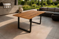 SAM Gartentisch Bogota, 180 × 90 cm, U-Gestell Metall Schwarz, Teakholz massiv, Echte Baumkante, Outdoor-Esstisch & Unikat für Garten & Terrasse