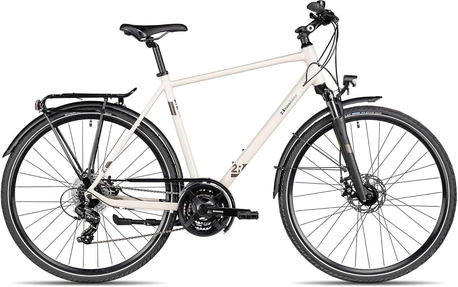 2R Manufaktur TRS GO Cross-, 28 Zoll Herrenfahrrad, 21-Gang Schaltung, Trekkingbike, mechanische Scheibenbremse, Straßenausstattung, Beige/Schwarz