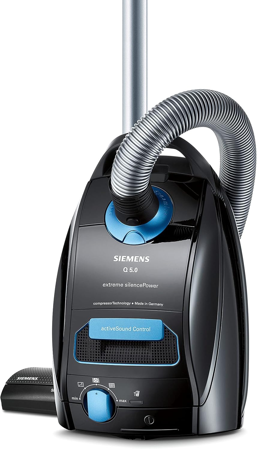 Siemens Staubsauger mit Beutel Q5.0 extreme silencePower VSQ5 × 1230, 850 W, Schwarz, Geeignet für Allergiker, Hygiene-Filter, Starke Saugleistung