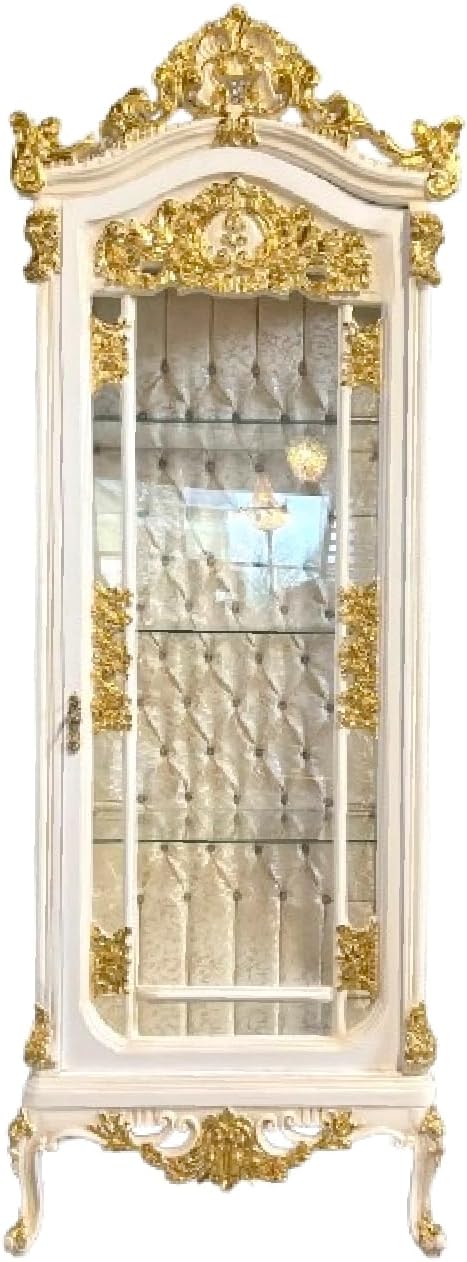 CasAmin Home & Living Baroque Style Display Cabinet: Weiß Glasvitrin, Weiß/Gold