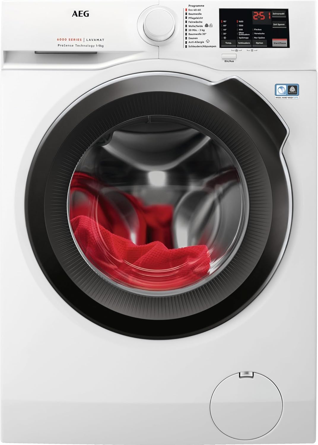 AEG Waschmaschine, 9,0 kg, 1400 U/min, L6AMZ49FL, Serie 6000 mit ProSense, Mengenautomatik, Nachlegefunktion, Kindersicherung, Schontrommel