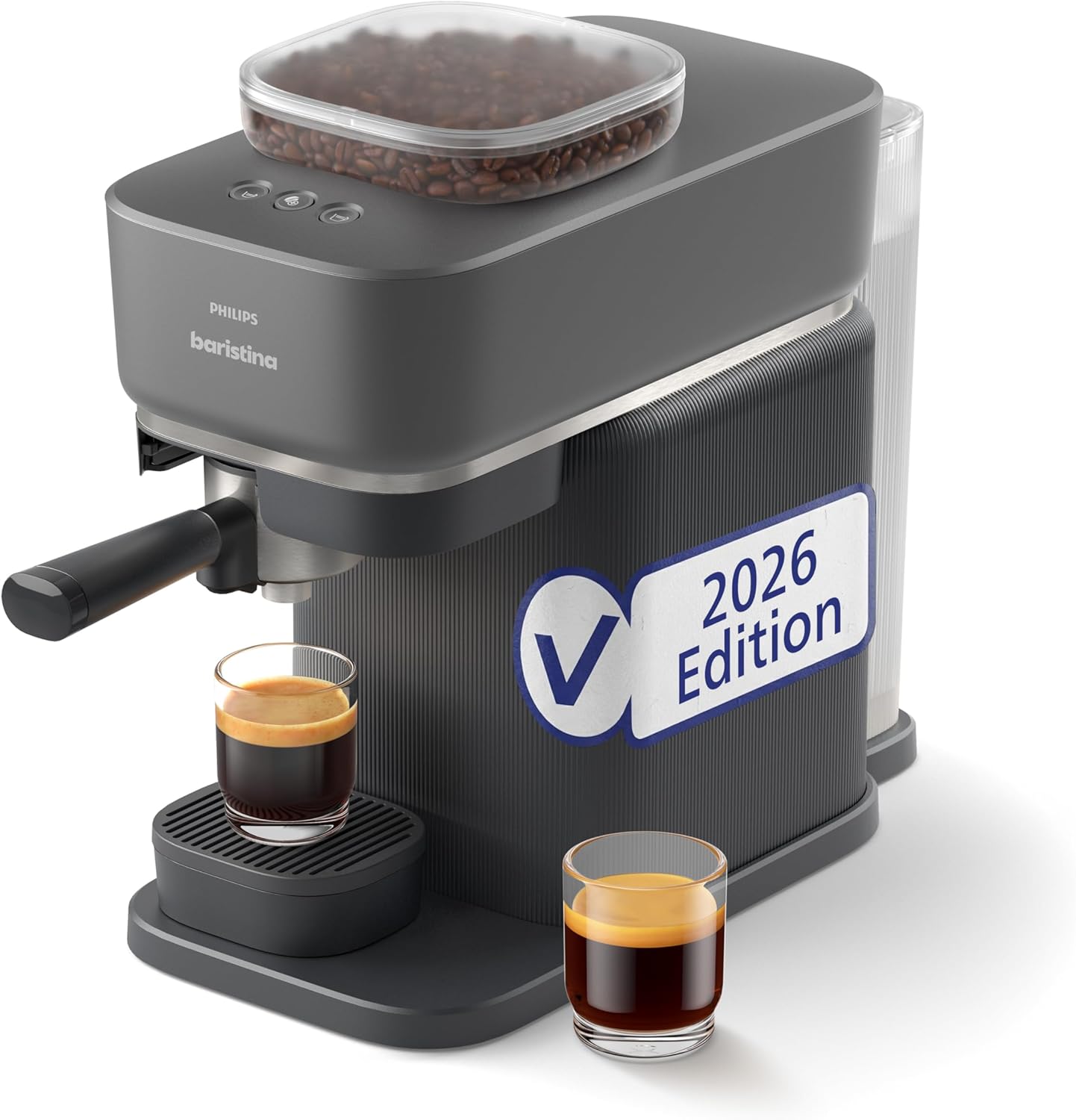 PHILIPS Baristina Espressomaschine –Automatisches Mahlen, BAR305/60, Tampen & Brühen, 16 Bar, Kaffeemaschine mit Mahlwerk & Siebträger, Schwarzgrau