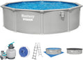 Bestway Hydrium Stahlwandpool Komplett-Set rund 457 × 122 cm Granitgrau Gartenpool Aufstellpool mit Sandfilteranlage