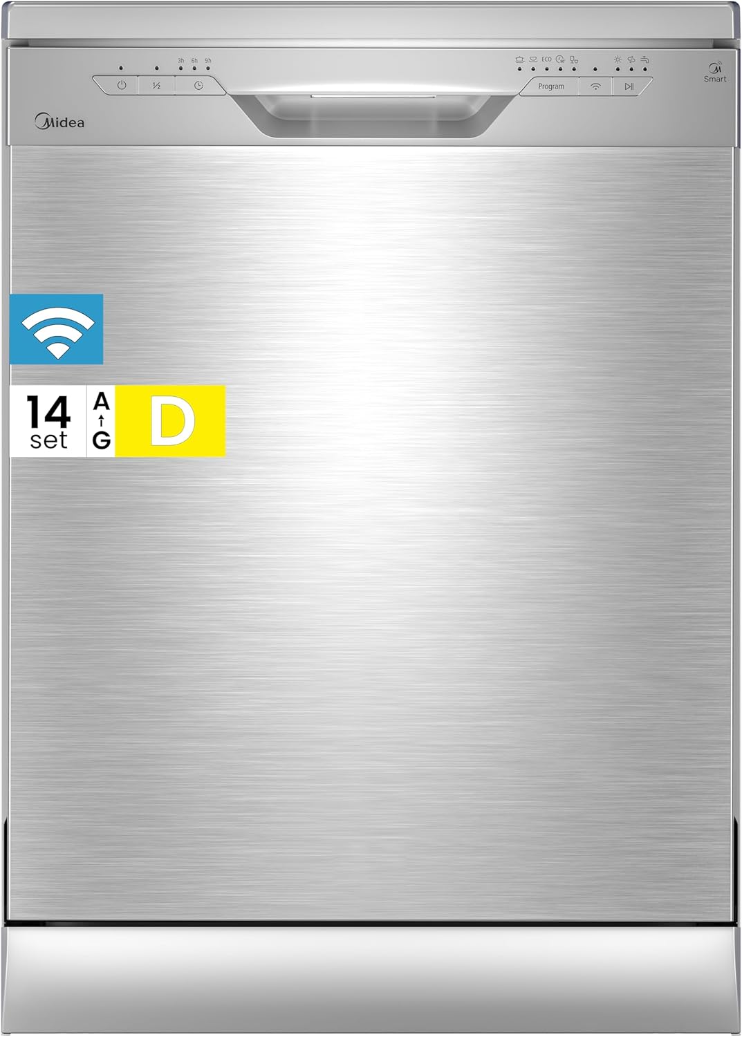 Midea SF 3.60N PRO Geschirrspüler 60 cm Freistehend und Unterbaufähig, 47 dB, Spülmaschine mit WLAN, Silber, 14 Maßgedecke, 6 Programme