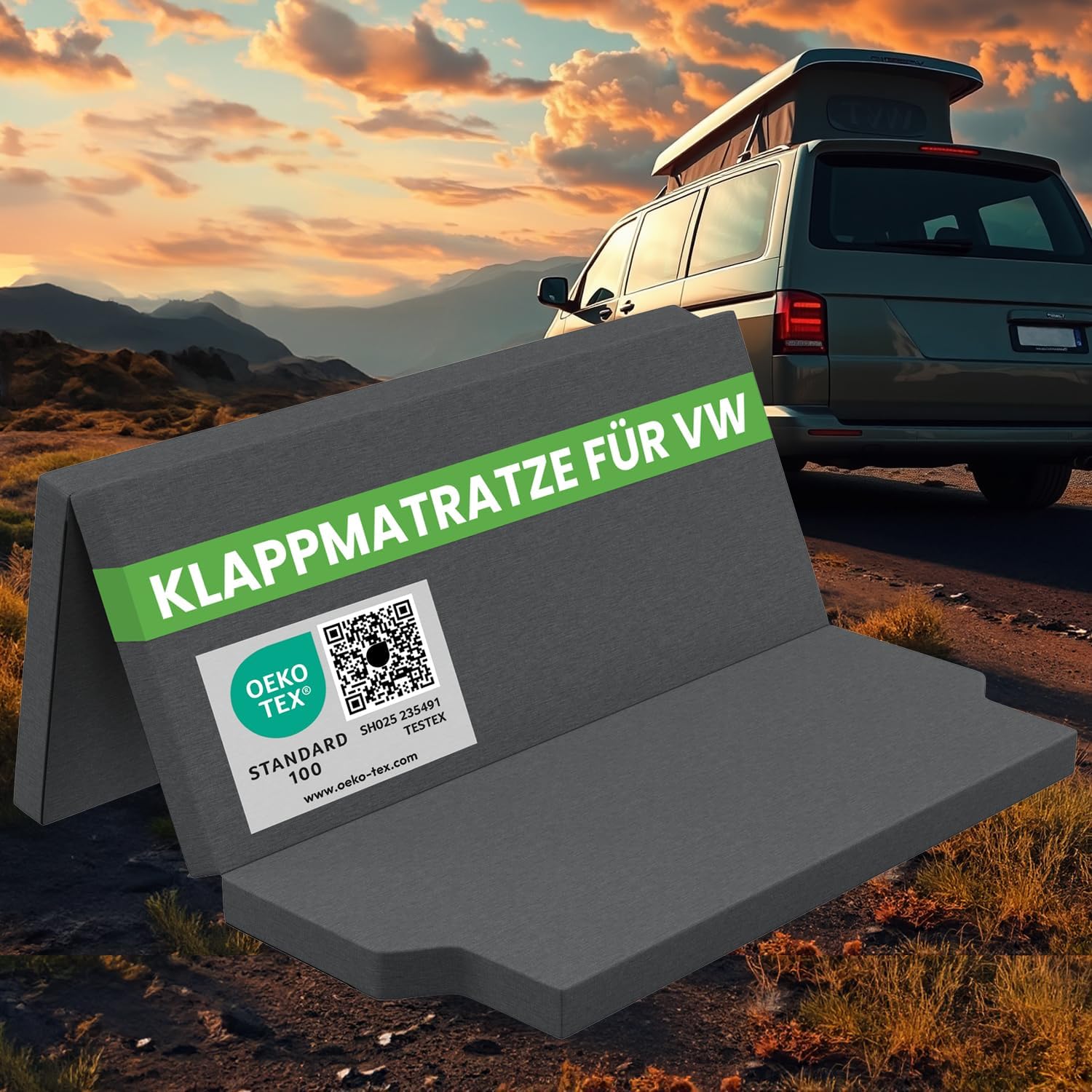 ELONEO Auto Camping Klappmatratze 185 × 148 cm, 8 cm hoch für VW T4, T5, T6, California Beach, Faltmatratze klappbar