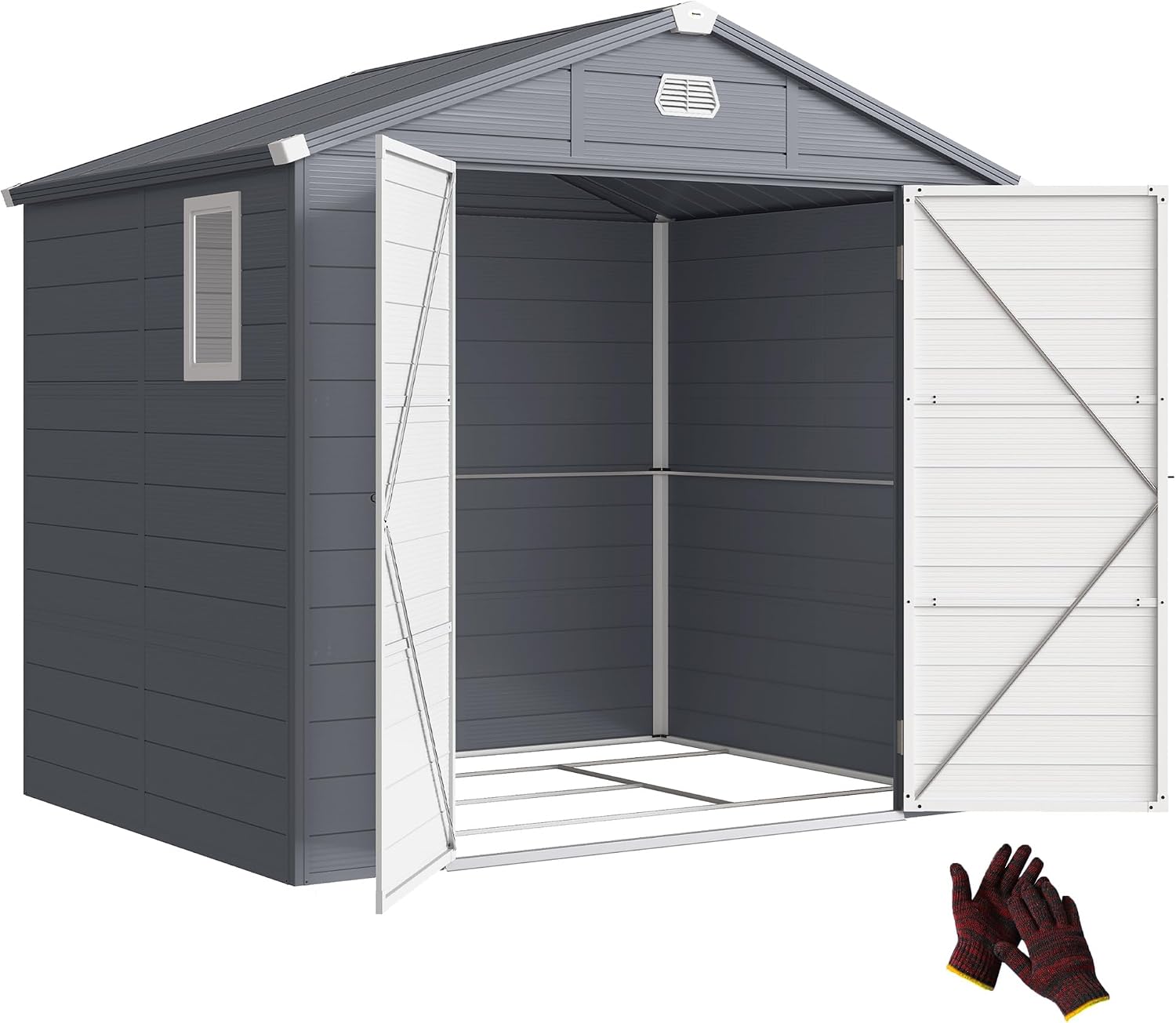Outsunny Gerätehaus 4,1m2, 240 × 190 × 228 cm, Geräteschuppen mit Satteldach, Gartenhaus für Garten Dunkelgrau