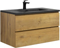 Badplaats B.V. Badezimmer Badmöbel Set Angela 90 cm, Schwarzes Waschbecken, Unterschrank Schrank Waschbecken Waschtisch