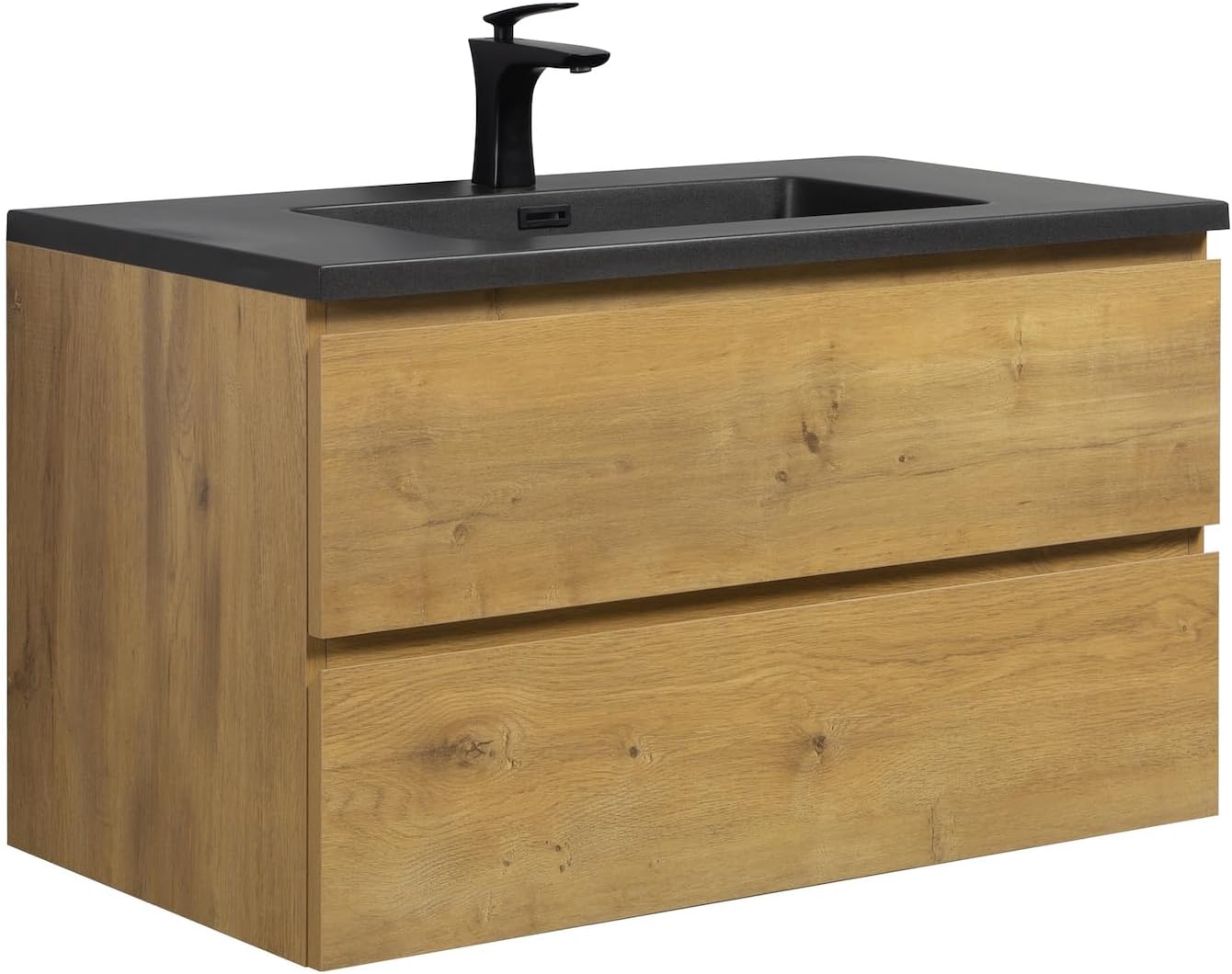 Badplaats B.V. Badezimmer Badmöbel Set Angela 90 cm, Schwarzes Waschbecken, Unterschrank Schrank Waschbecken Waschtisch