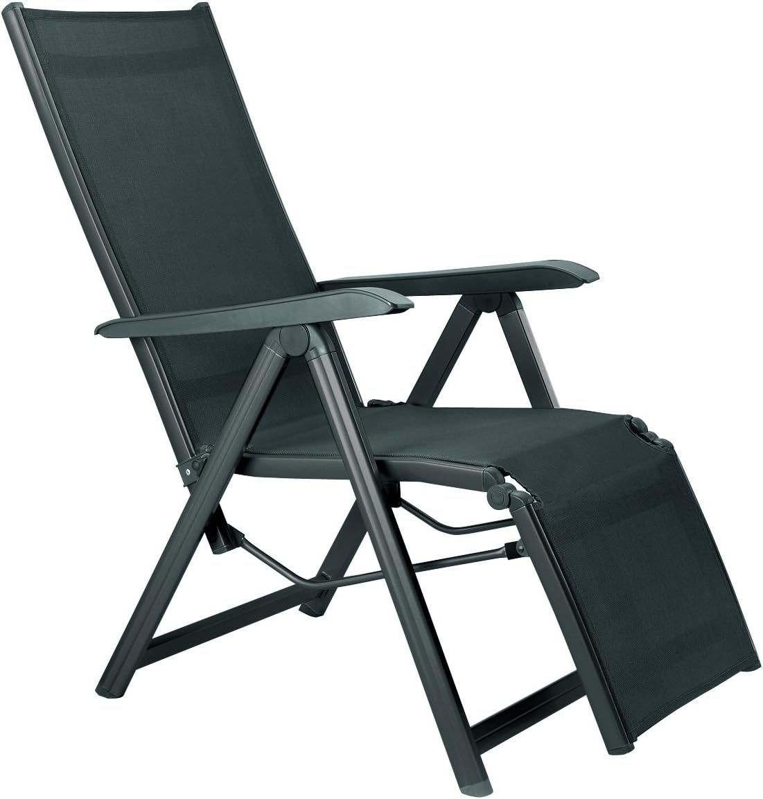 Kettler Relaxsessel Basic Plus, Wetterfester Klappstuhl aus Aluminium und mit hautsympathischem Gewebe, Anthrazit & anthrazit