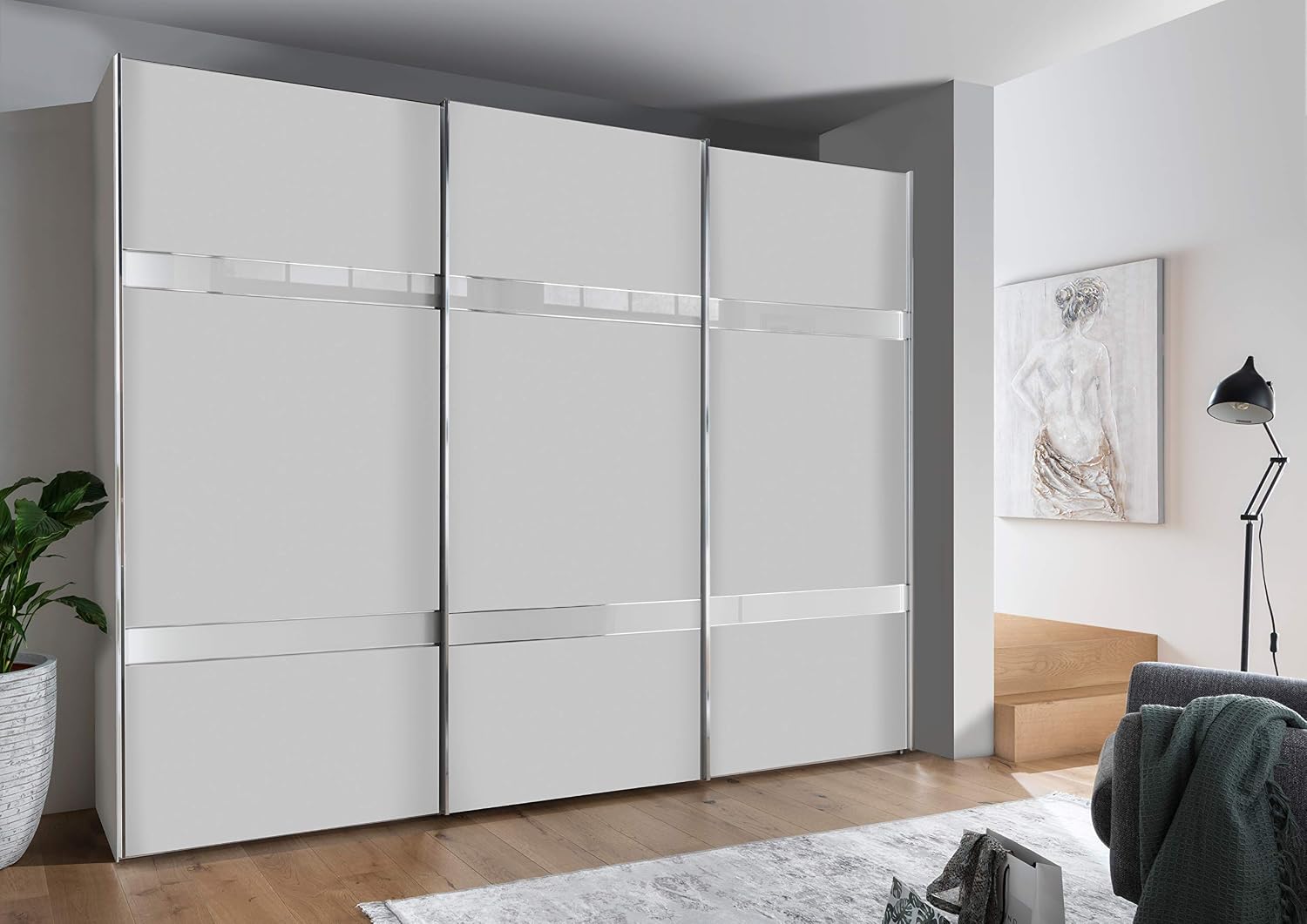 WIEMANN Rialto Kleiderschrank, Breite 250 cm, B/H/T 250 × 217 × 67 cm, Schwebetürenschrank, Schlafzimmerschrank, Mit Schiebetüren, In weiß, Holz