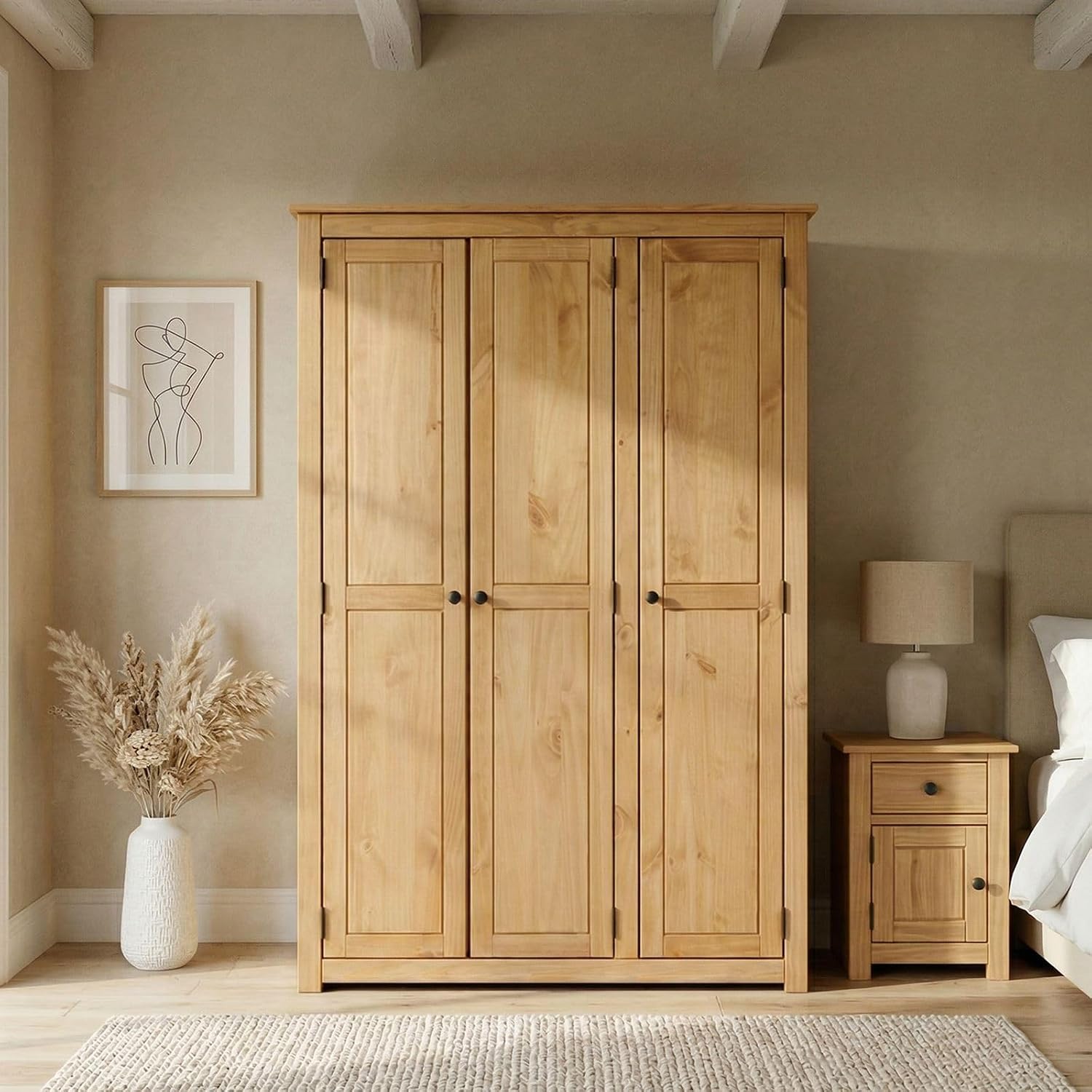 IDIMEX Kleiderschrank CANCUN, Massiver 3-türiger Schlafzimmerschrank, Gebeizt/gewachst
