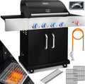 KESSER Gasgrill mit 4 Brenner + 1x Infrarot Keramik Seitenbrenner & Piezo-Zündung, Bis 800 °C BBQ Grillwagen aus Edelstahl inkl. Grillrost, 66 cm