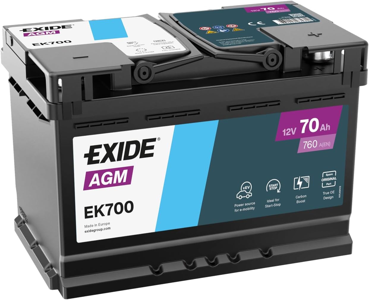 Exide EK700 AGM Starter-Batterie Start-Stop 12 V 70 Ah 760A