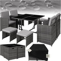Tectake Lounge Möbel Set aus 4X Stühle, Wetterfest und platzsparende Cube Aufbewahrung inkl. Schutzhülle, Grau, 1x Tisch, 4X Hocker
