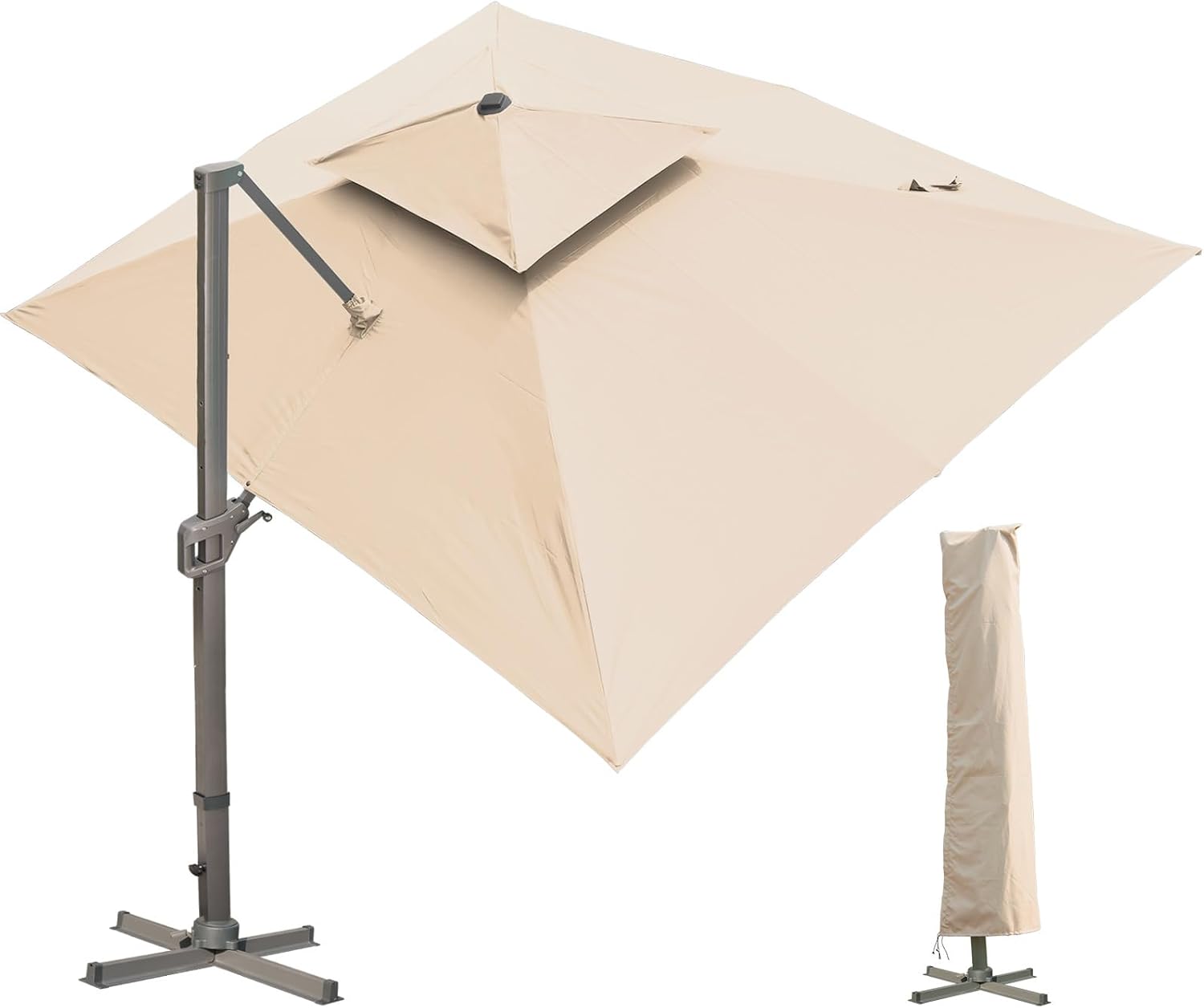LKINBO Sonnenschirm 300 × 400 cm Rechteckig mit Ständer und Kurbel, Khaki